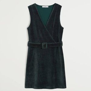 Mango Wrap Corduroy belted dress Dark Green